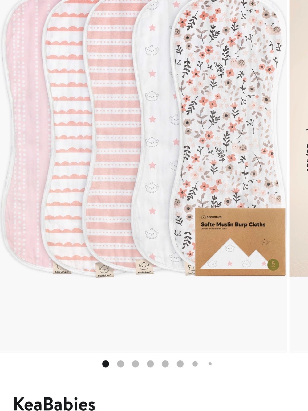 KeaBabies Baby cotton burp cloths, set of 5 - Peach & Cream patterns